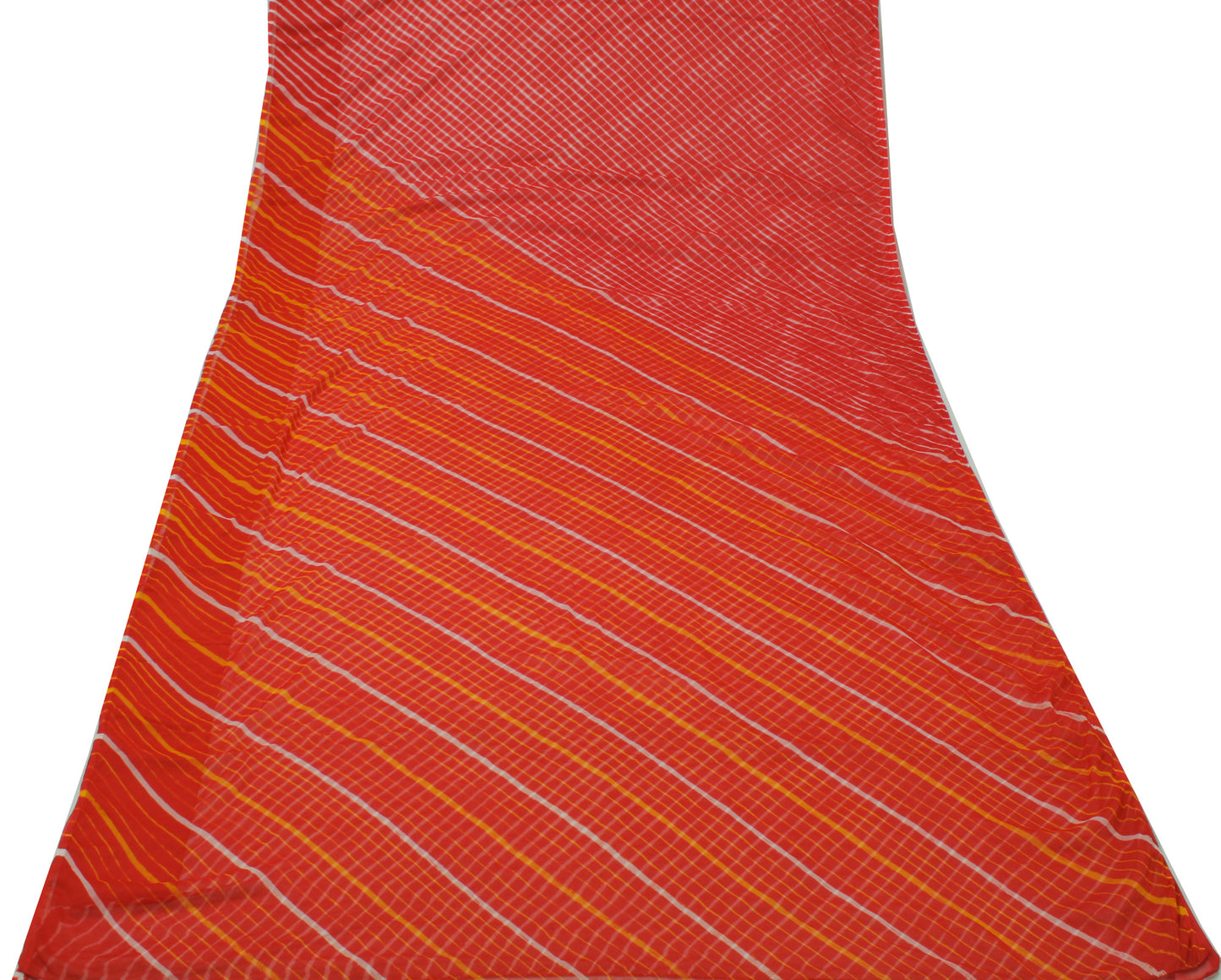 Sushila Vintage Red Indian Saree Blend Georgette Silk Printed 5 YD Craft Fabric