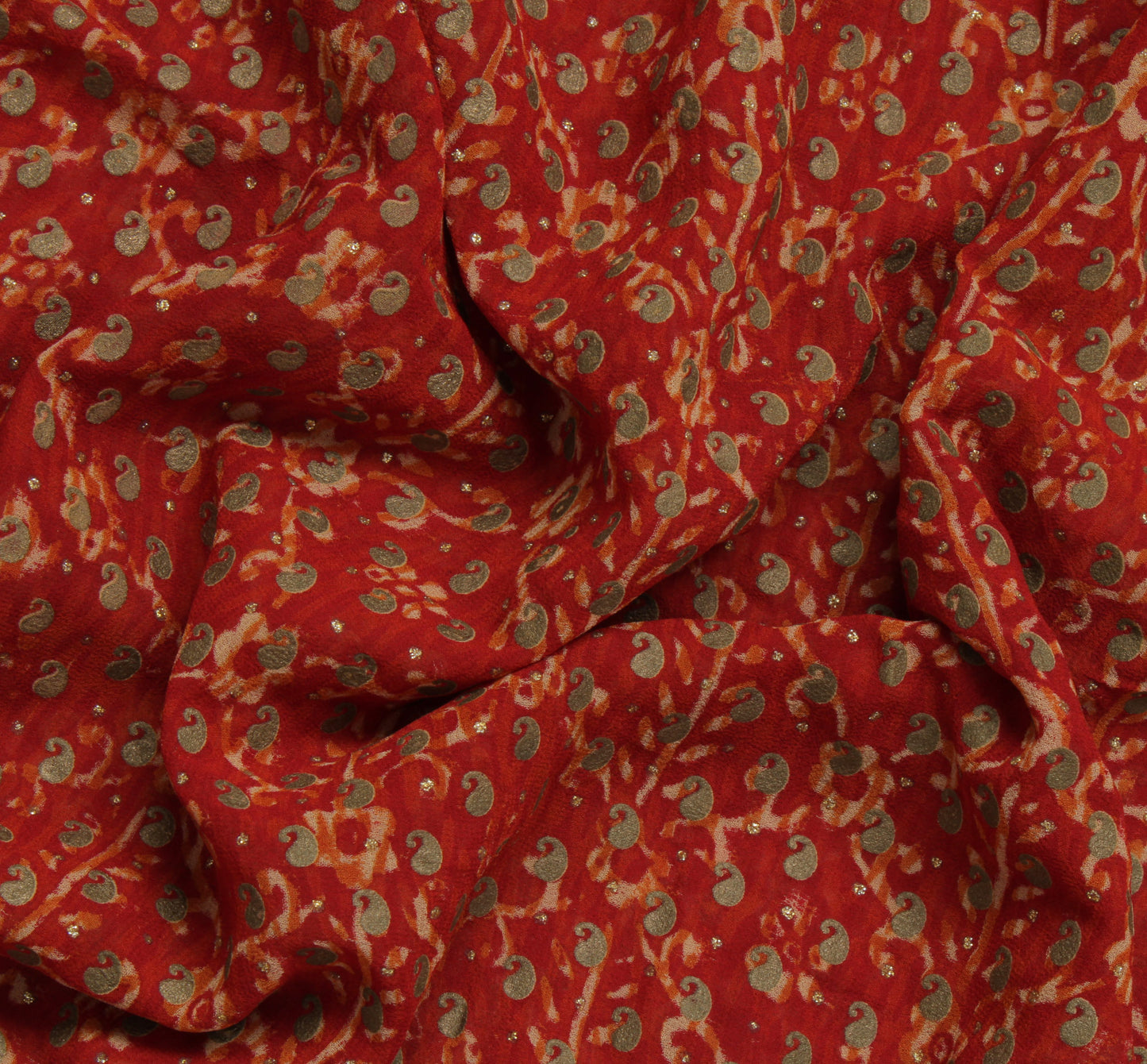 Sushila Vintage Red Saree 100% Pure Georgette Silk Printed Pailsey Craft Fabric