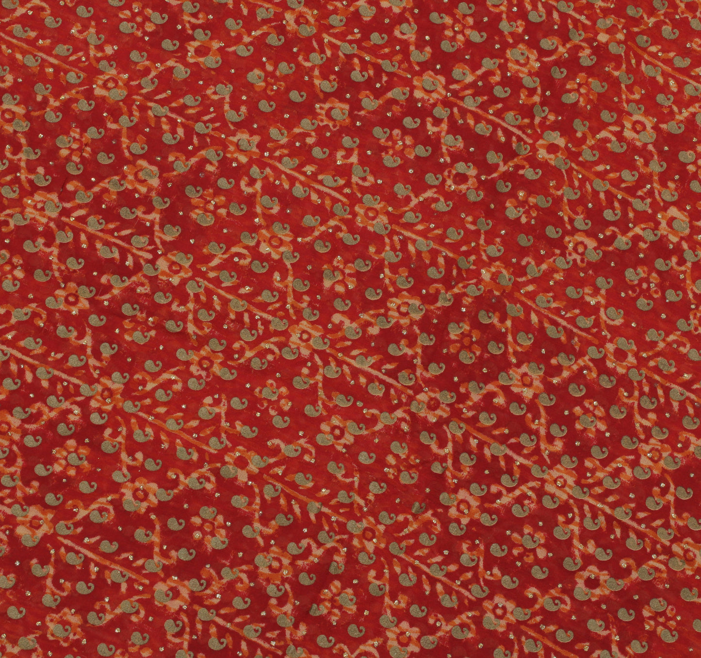 Sushila Vintage Red Saree 100% Pure Georgette Silk Printed Pailsey Craft Fabric