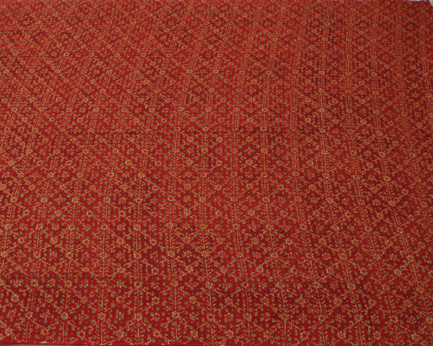 Sushila Vintage Red Saree 100% Pure Georgette Silk Printed Pailsey Craft Fabric