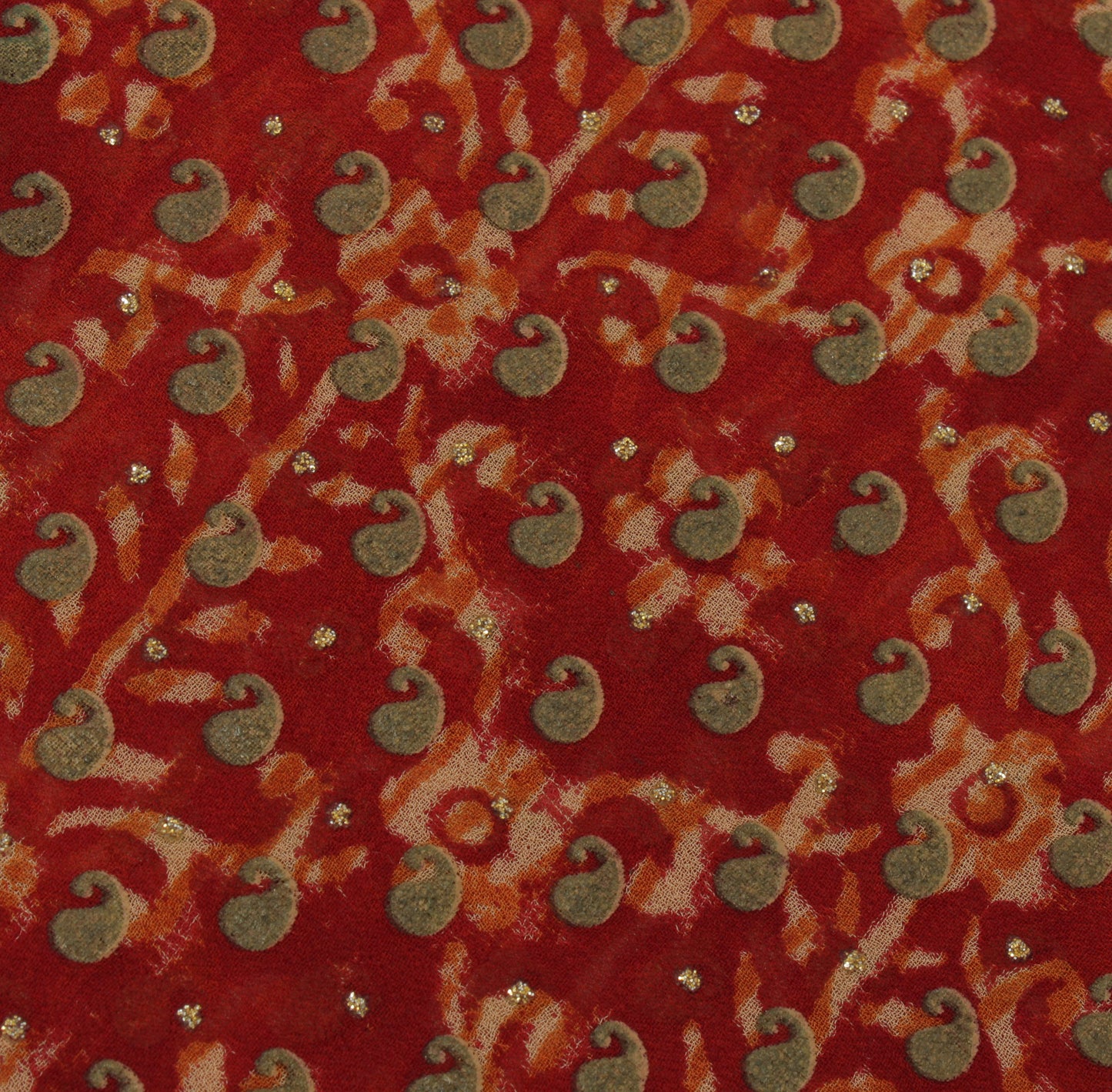 Sushila Vintage Red Saree 100% Pure Georgette Silk Printed Pailsey Craft Fabric