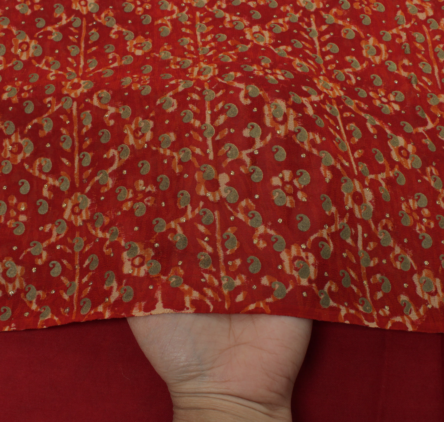 Sushila Vintage Red Saree 100% Pure Georgette Silk Printed Pailsey Craft Fabric
