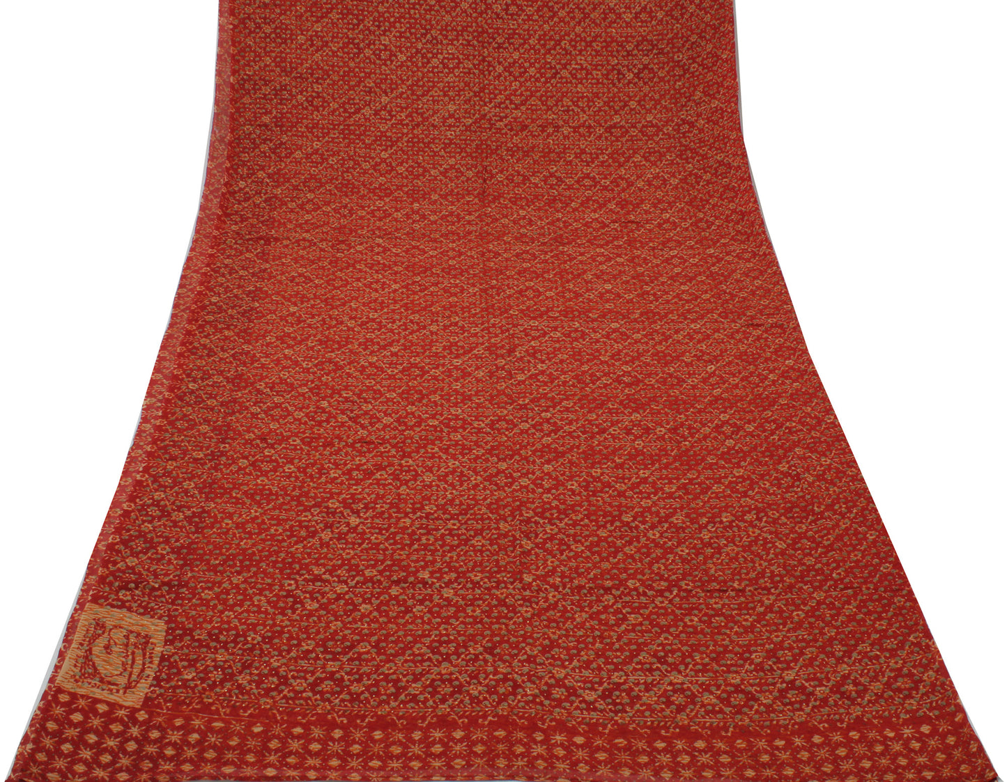 Sushila Vintage Red Saree 100% Pure Georgette Silk Printed Pailsey Craft Fabric
