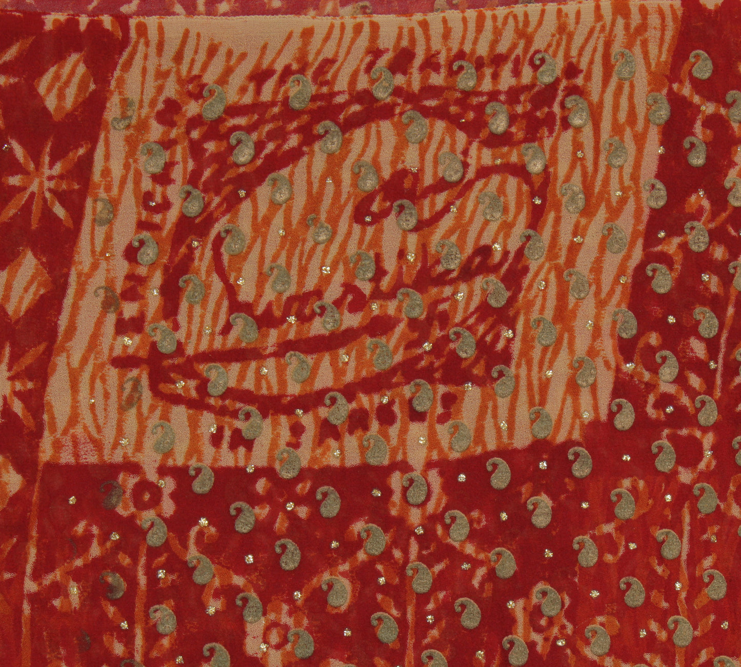 Sushila Vintage Red Saree 100% Pure Georgette Silk Printed Pailsey Craft Fabric