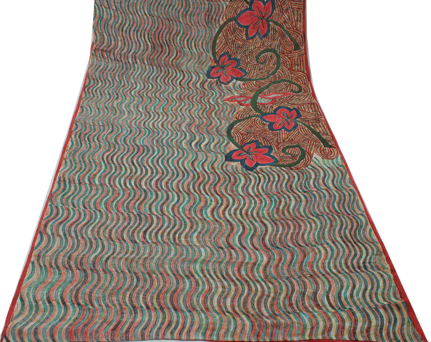 Sushila Vintage Indian Sari 100% Pure Georgette Silk Printed 5 Yard Craft Fabric