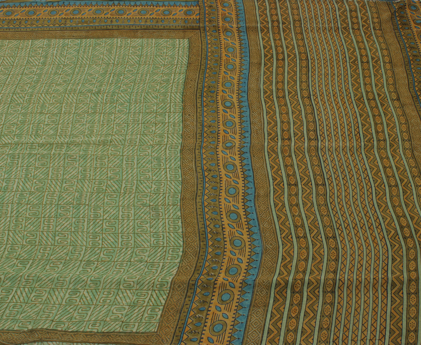 Sushila Vintage Green Sari Pure Georgette Silk Printed Abstract Craft 5YD Fabric