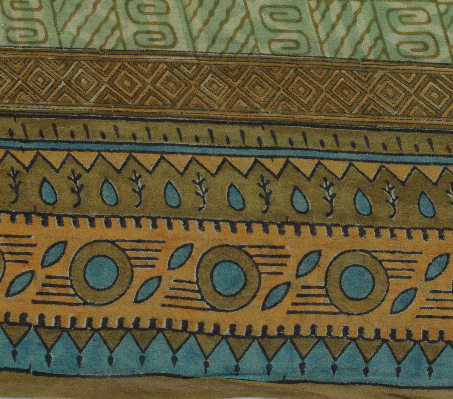 Sushila Vintage Green Sari Pure Georgette Silk Printed Abstract Craft 5YD Fabric