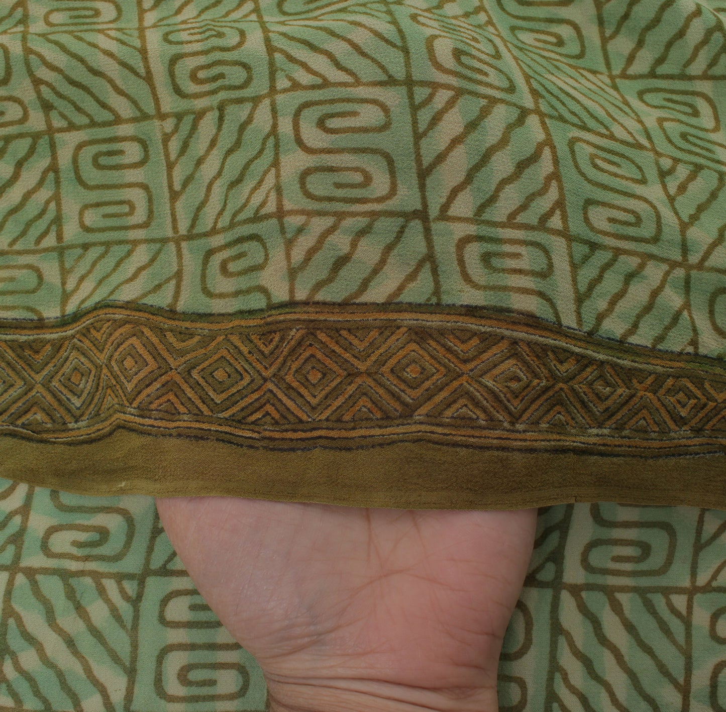 Sushila Vintage Green Sari Pure Georgette Silk Printed Abstract Craft 5YD Fabric