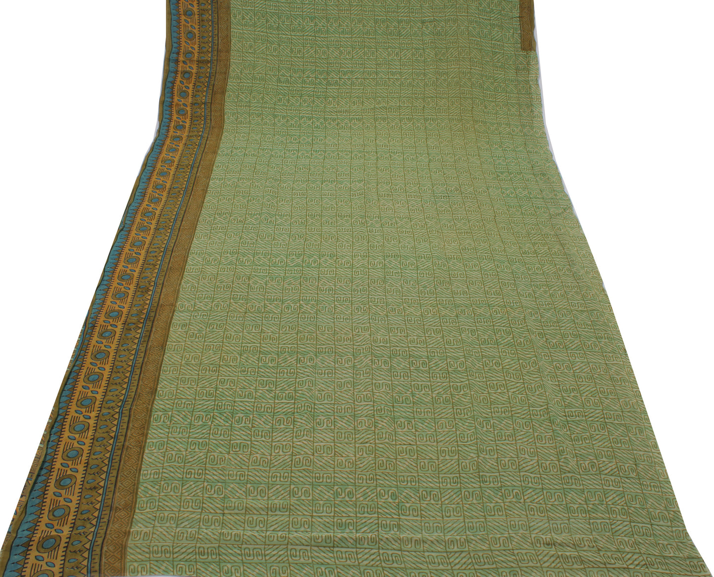 Sushila Vintage Green Sari Pure Georgette Silk Printed Abstract Craft 5YD Fabric
