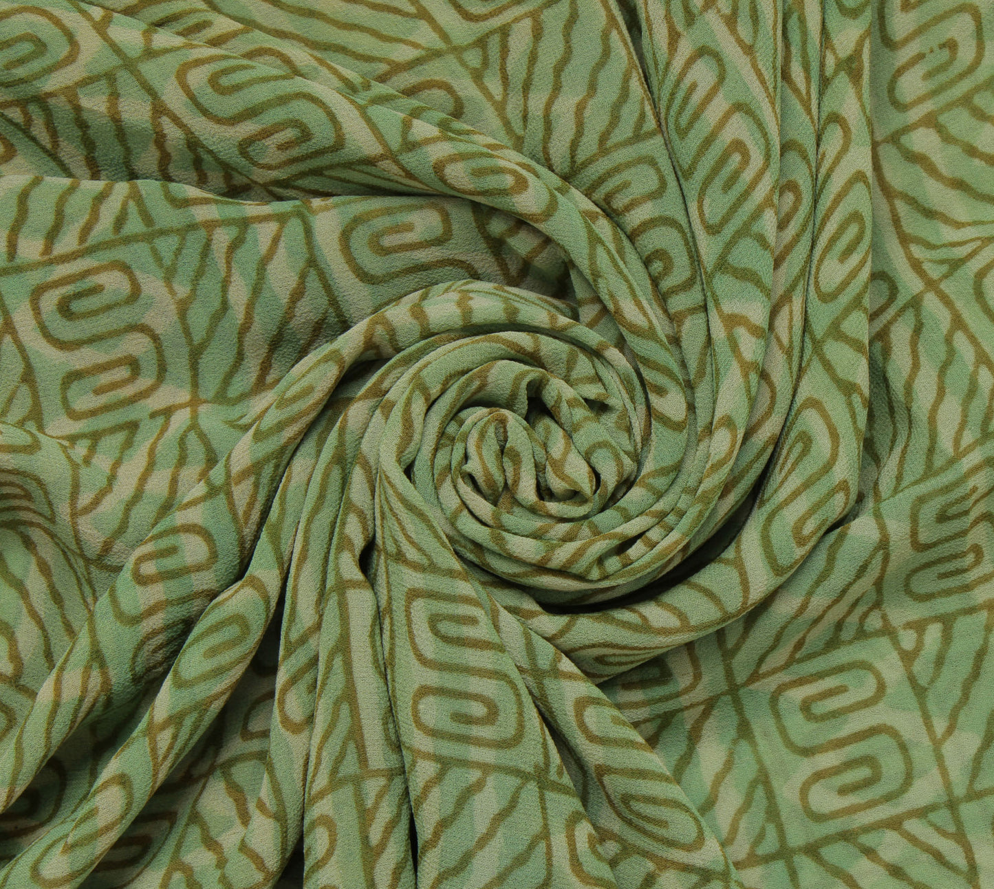 Sushila Vintage Green Sari Pure Georgette Silk Printed Abstract Craft 5YD Fabric