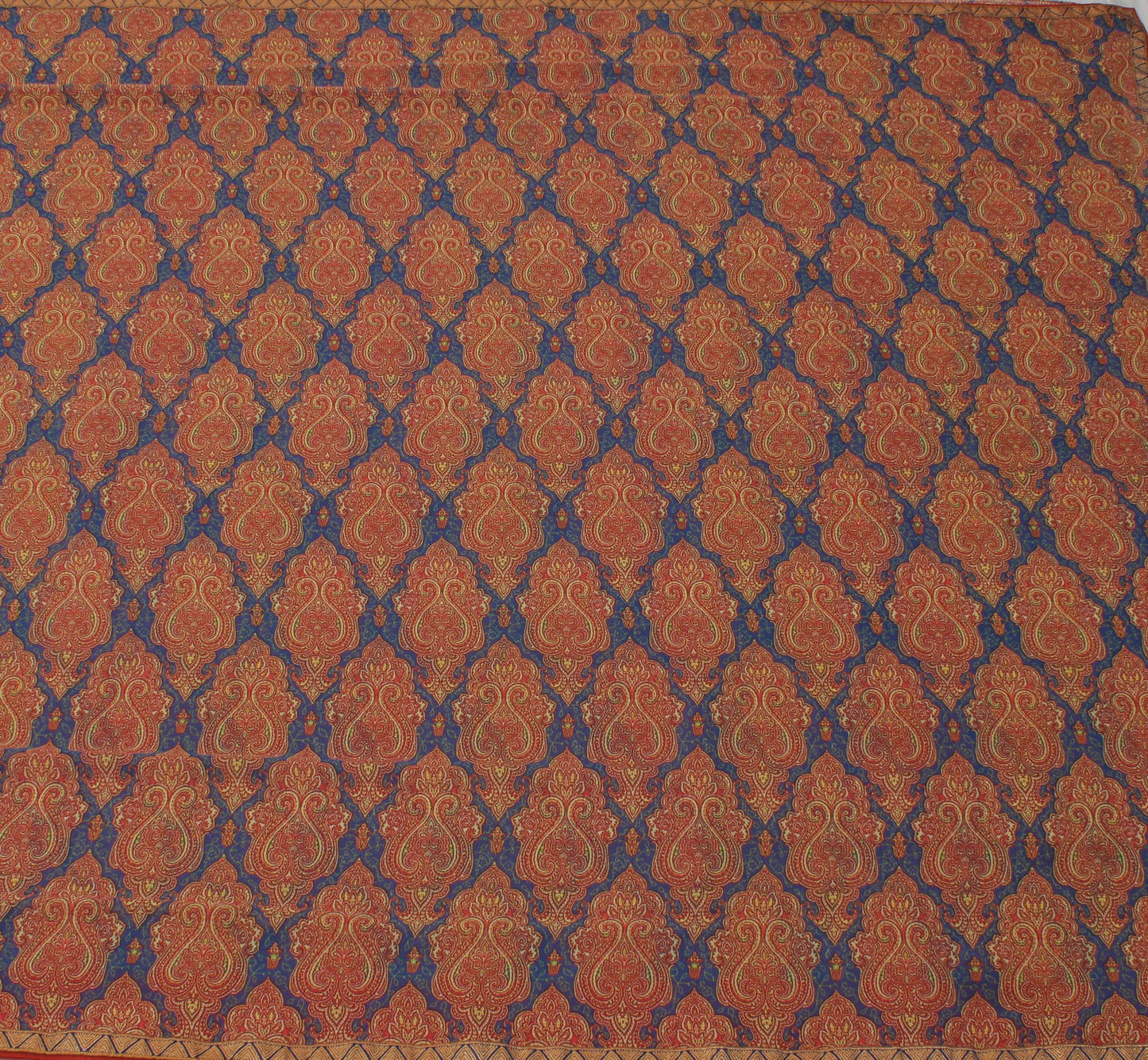 Sushila Vintage Blue Saree Blend Georgette Silk Printed Paisley Craft Fabric