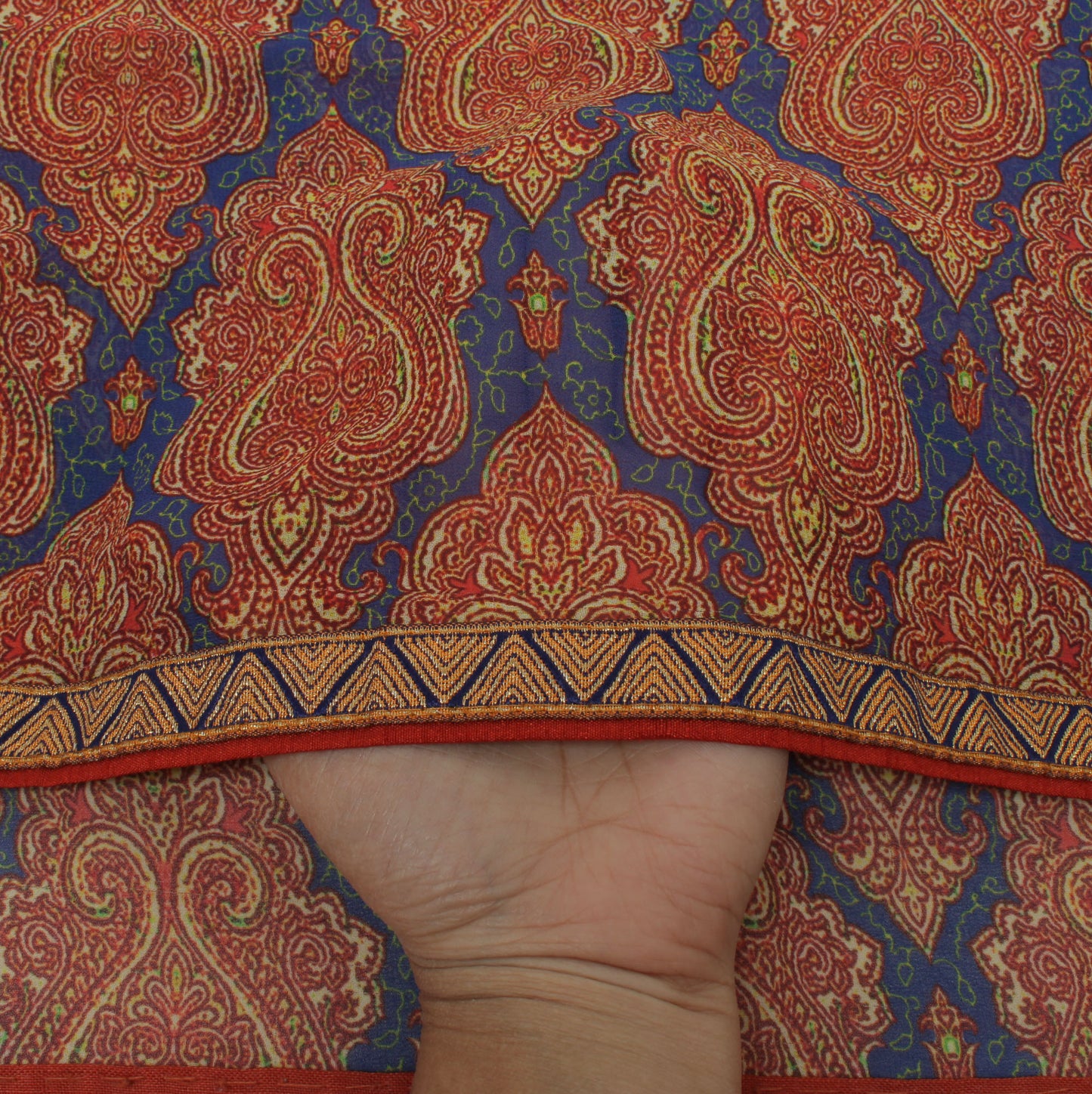 Sushila Vintage Blue Saree Blend Georgette Silk Printed Paisley Craft Fabric