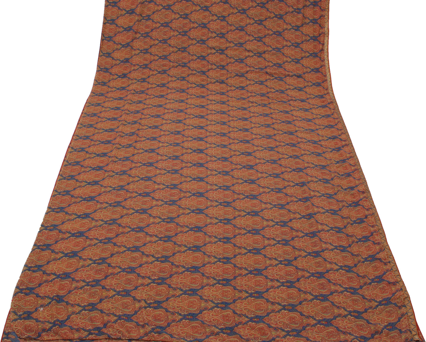 Sushila Vintage Blue Saree Blend Georgette Silk Printed Paisley Craft Fabric