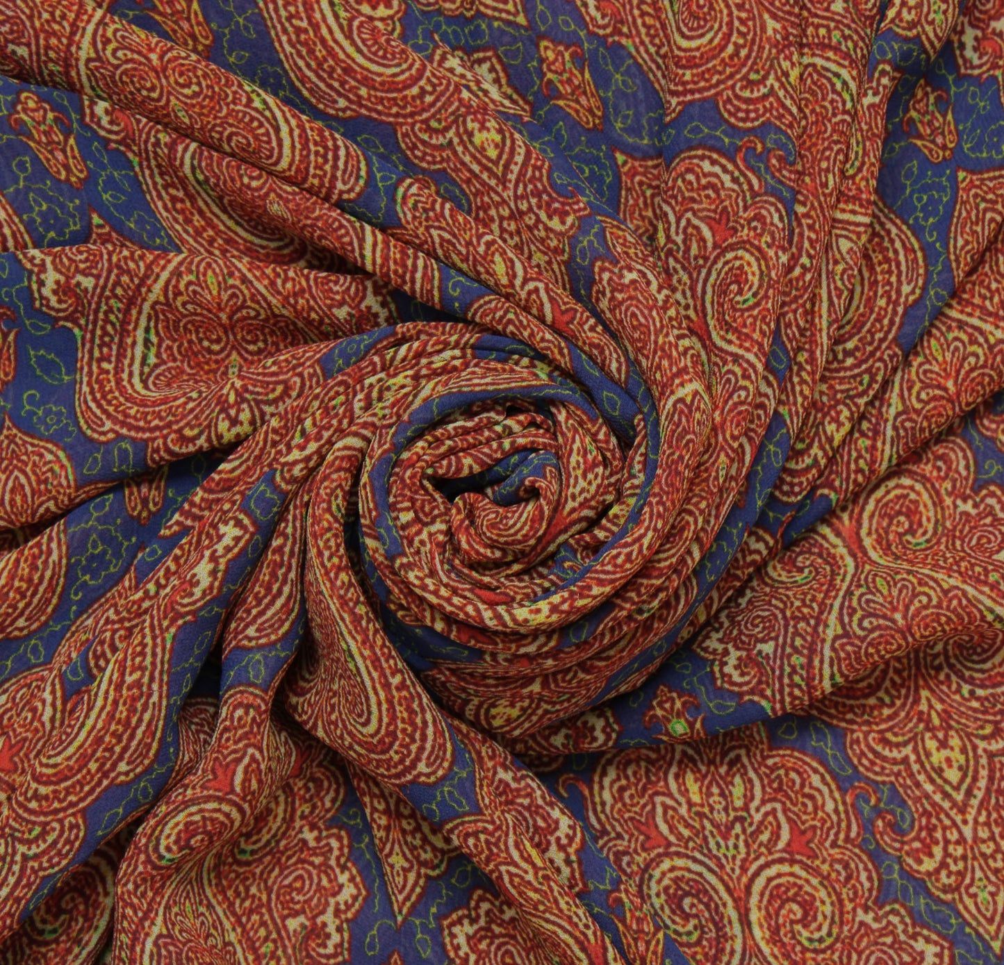 Sushila Vintage Blue Saree Blend Georgette Silk Printed Paisley Craft Fabric