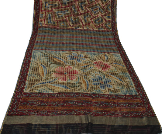 Sushila Vintage Multi-Color Sari Pure Georgette Silk Printed Floral Craft Fabric