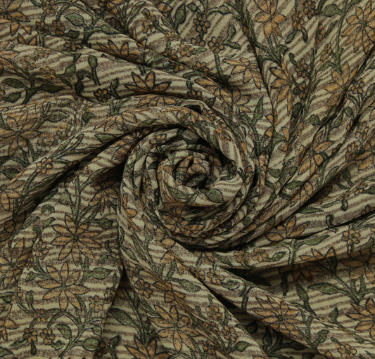 Sushila Vintage Green Saree 100% Pure Georgette Silk Printed Floral Craft Fabric