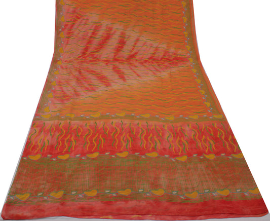 Sushila Vintage Multi-Color Sari Pure Georgette Silk Printed Floral Craft Fabric