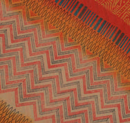 Sushila Vintage Cream Sari 100% Pure Georgette Silk Printed Zig-Zag Craft Fabric