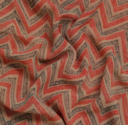 Sushila Vintage Cream Sari 100% Pure Georgette Silk Printed Zig-Zag Craft Fabric
