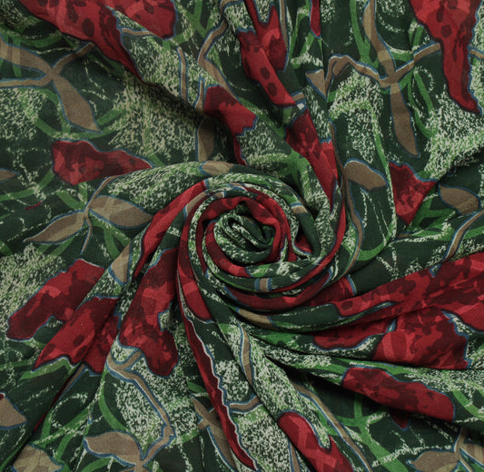 Sushila Vintage Indian Sari 100% Pure Georgette Silk Printed Floral Craft Fabric