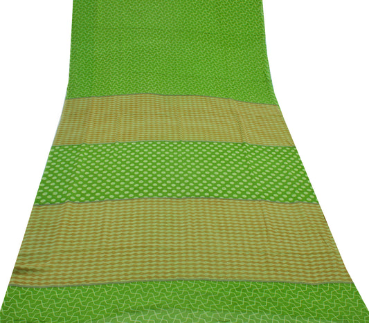 Sushila Vintage Green Saree 100% Pure Georgette Silk Printed Indian Craft Fabric