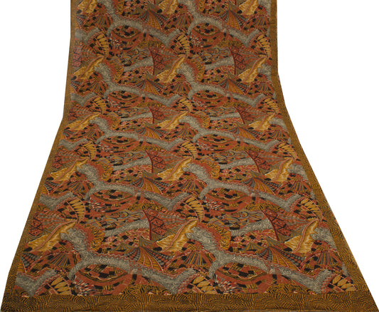 Sushila Vintage Multi-Color Indian Sari Pure Georgette Silk Printed Craft Fabric