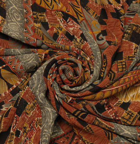 Sushila Vintage Multi-Color Indian Sari Pure Georgette Silk Printed Craft Fabric