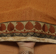 Sushila Vintage Brown Saree 100% Pure Georgette Silk Printed Floral Craft Fabric