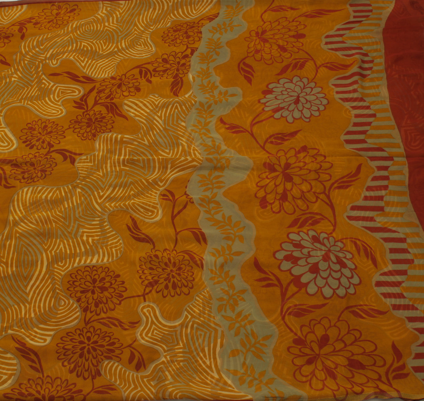 Sushila Vintage Mustard Saree Pure Georgette Silk Printed Floral Craft Fabric