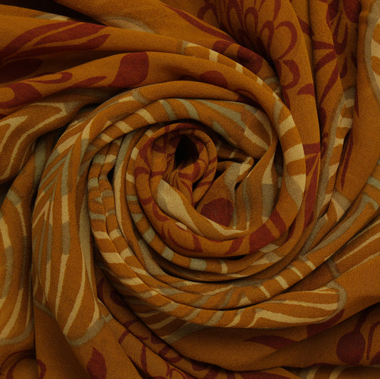 Sushila Vintage Mustard Saree Pure Georgette Silk Printed Floral Craft Fabric