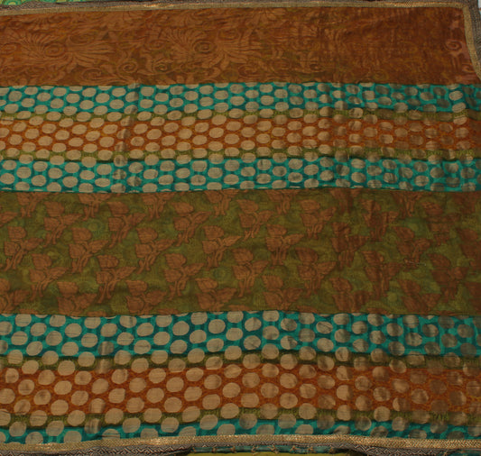 Sushila Vintage Multi-Color Sari Pure Georgette Silk Printed Woven Craft Fabric