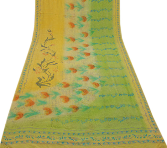 Sushila Vintage Multi-Color Sari Pure Georgette Silk Printed Floral Craft Fabric