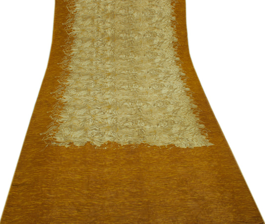 Sushila Vintage Cream Indian Saree 100% Pure Georgette Silk Printed Craft Fabric