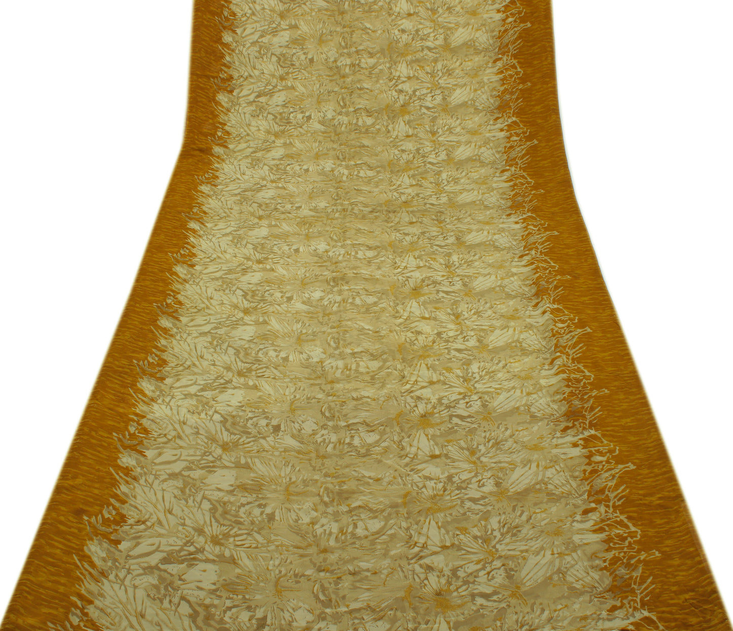 Sushila Vintage Cream Indian Saree 100% Pure Georgette Silk Printed Craft Fabric