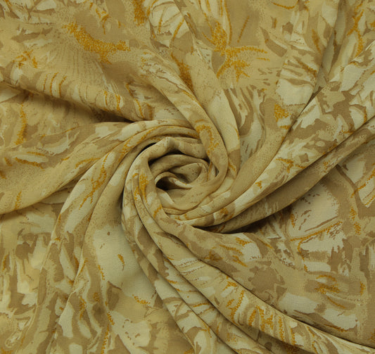 Sushila Vintage Cream Indian Saree 100% Pure Georgette Silk Printed Craft Fabric