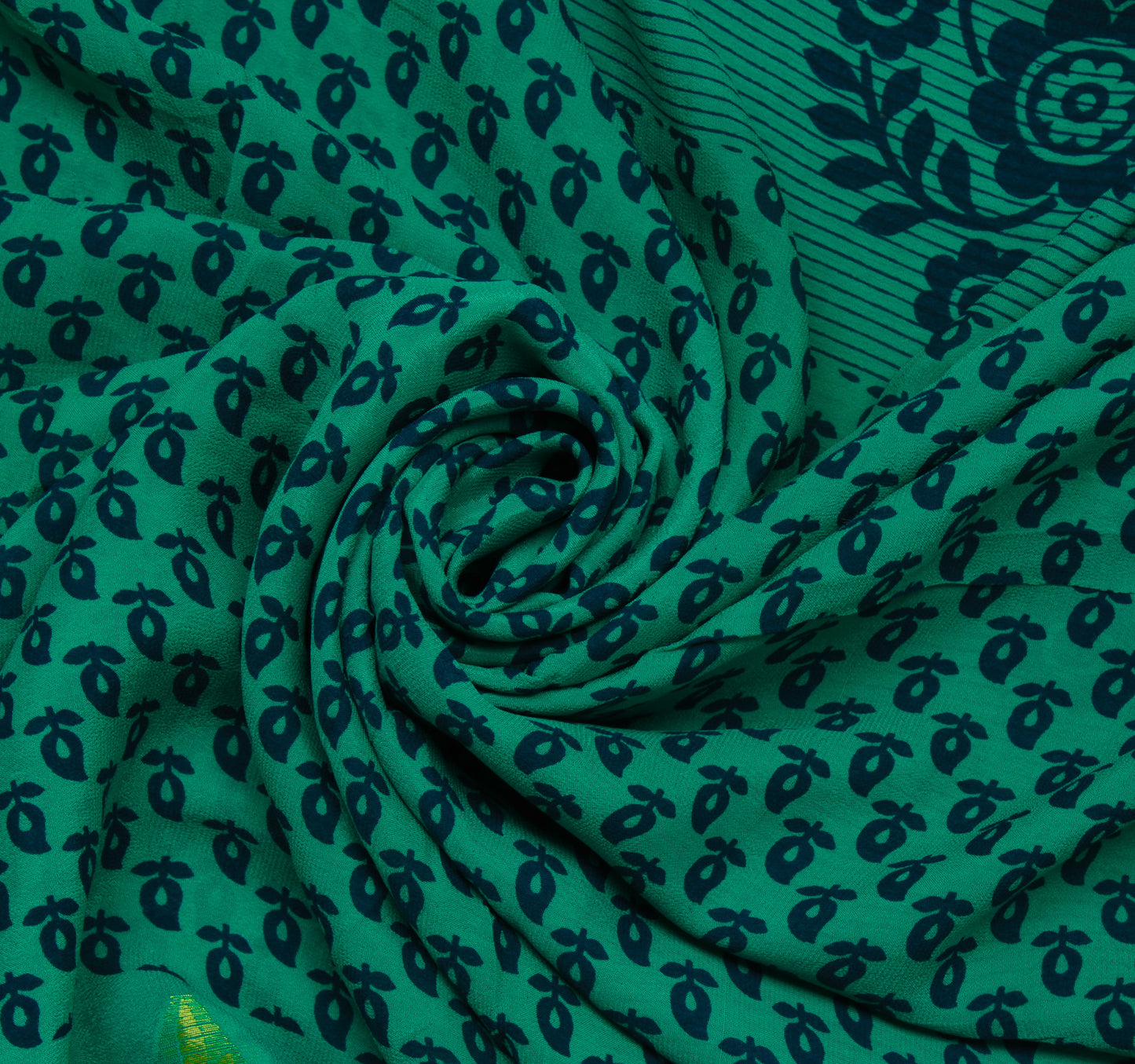 Sushila Vintage Green Saree 100% Pure Georgette Silk Printed Floral Craft Fabric