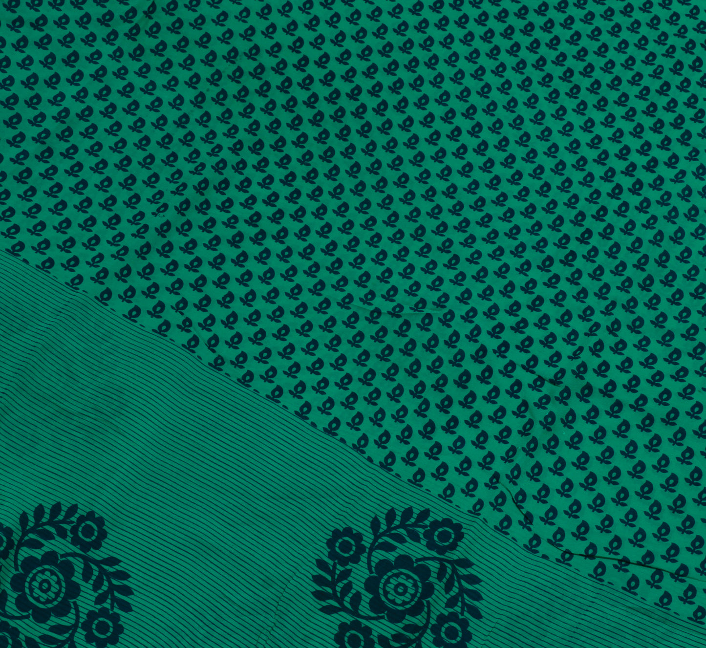 Sushila Vintage Green Saree 100% Pure Georgette Silk Printed Floral Craft Fabric