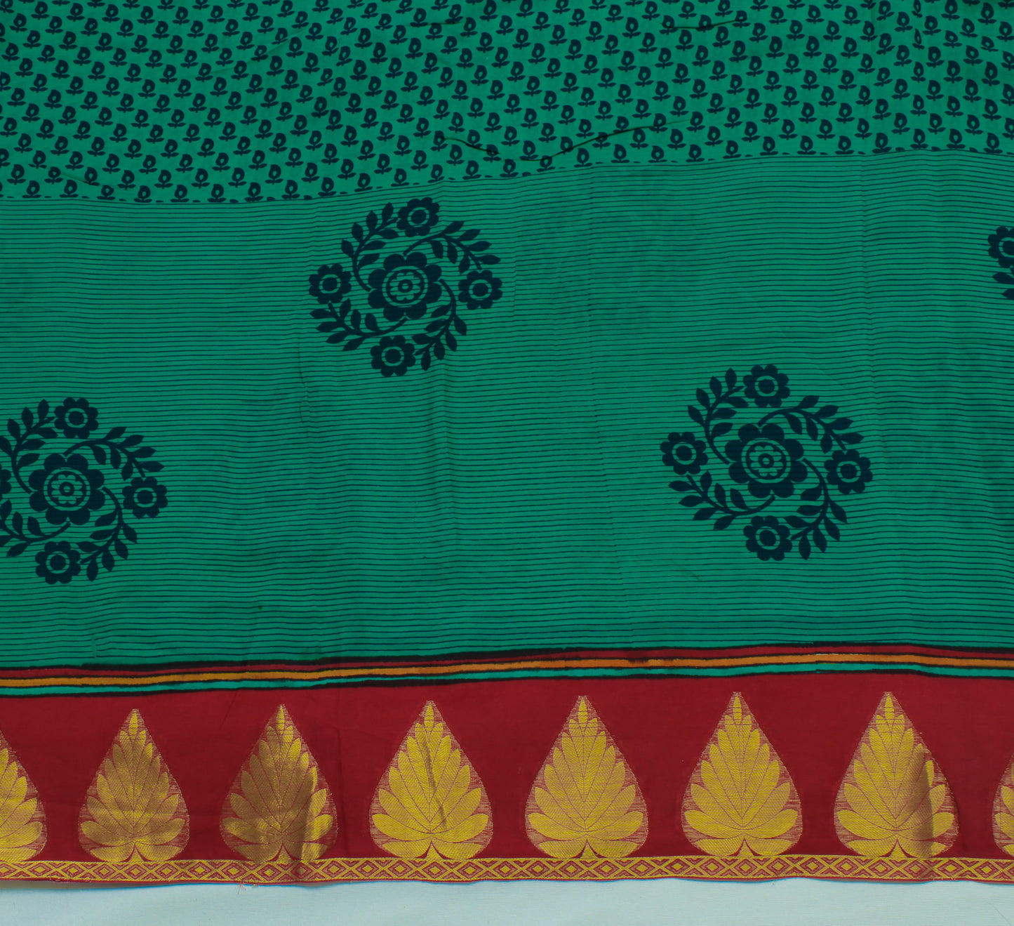 Sushila Vintage Green Saree 100% Pure Georgette Silk Printed Floral Craft Fabric