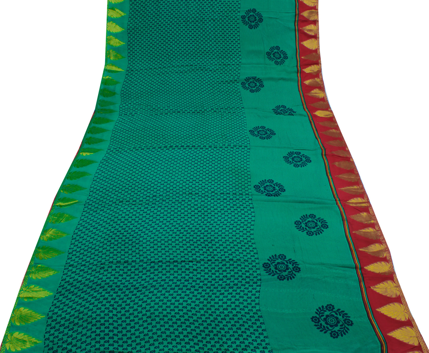 Sushila Vintage Green Saree 100% Pure Georgette Silk Printed Floral Craft Fabric