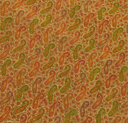 Sushila Vintage Cream Sari 100% Pure Georgette Silk Printed Paisley Craft Fabric