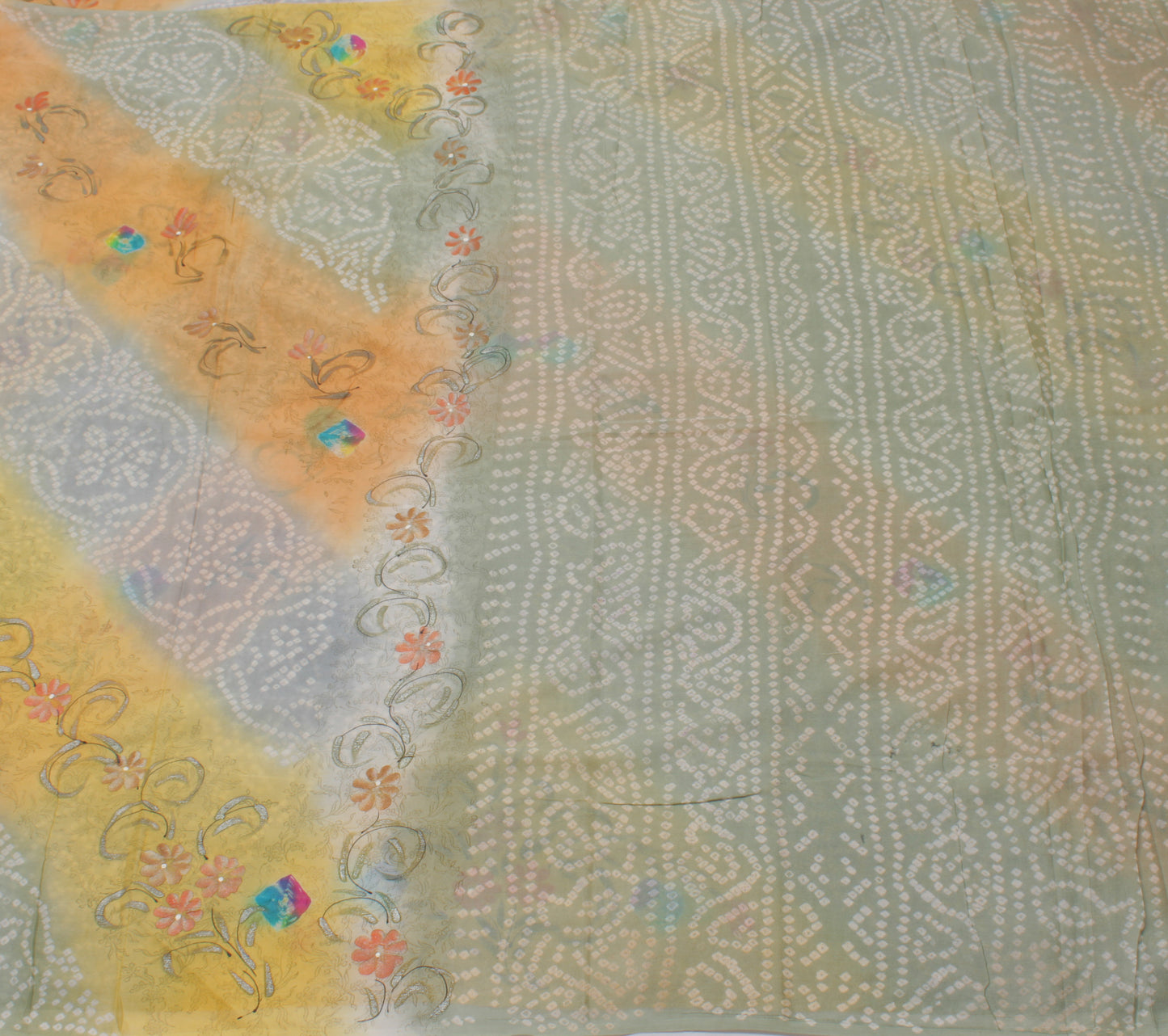 Sushila Vintage Sari 100% Pure Georgette Silk Bandhani Printed Craft Fabric