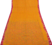 Sushila Vintage Yellow Sari 100% Pure Georgette Silk Printed Floral Craft Fabric