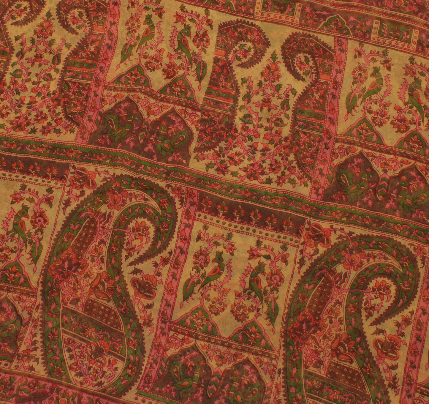 Sushila Vintage Light Brown Saree 100% Pure Georgette Silk Printed Craft Fabric