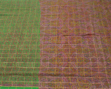 Sushila Vintage Green Sari 100% Pure Georgette Silk Printed Paisley Craft Fabric