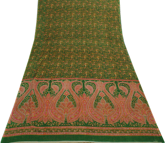 Sushila Vintage Green Saree Blend Georgette Silk Printed Floral Craft Fabric