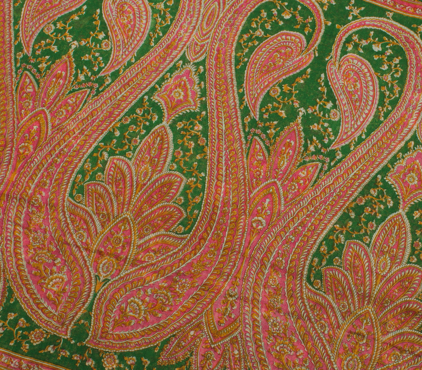 Sushila Vintage Green Saree Blend Georgette Silk Printed Floral Craft Fabric