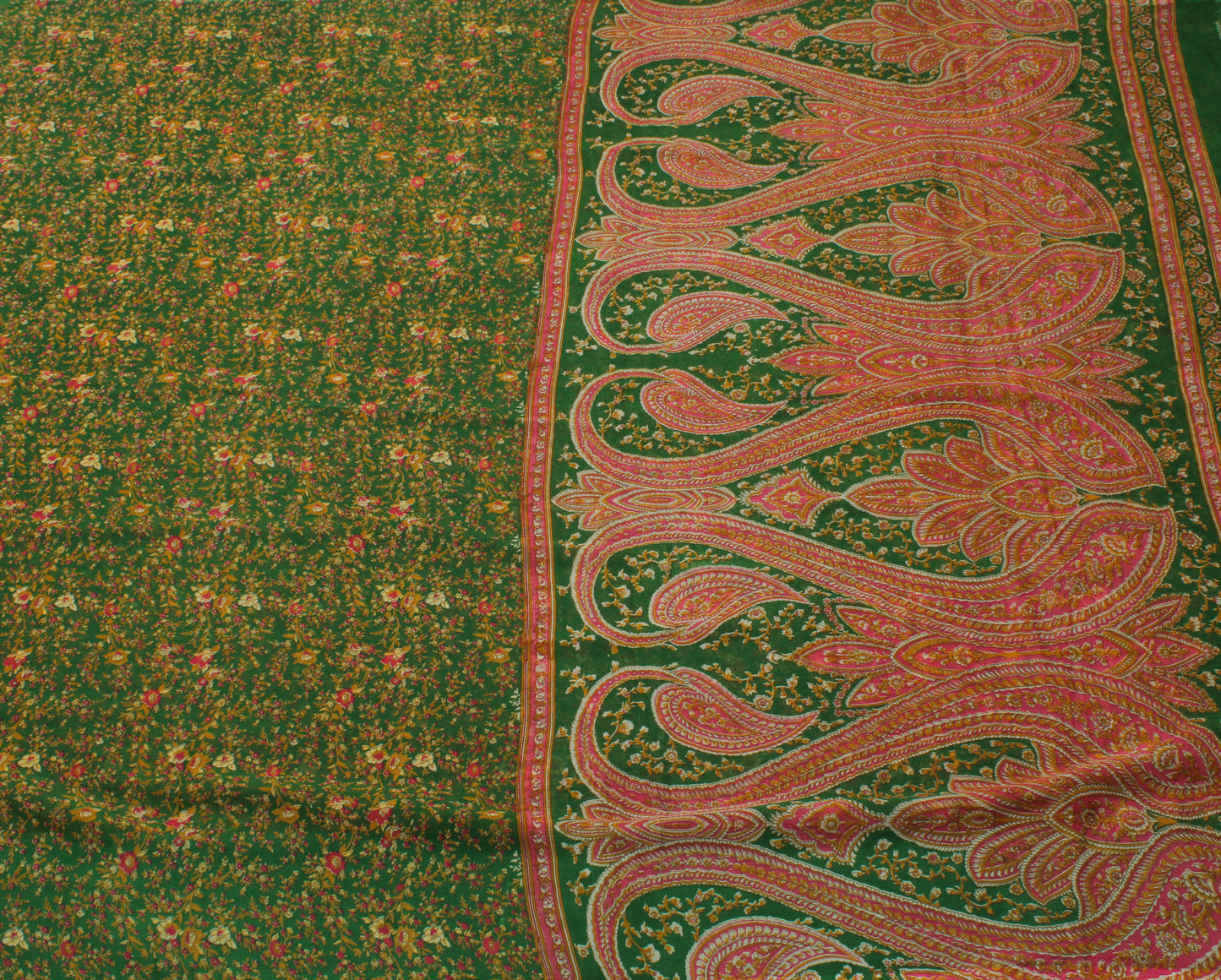 Sushila Vintage Green Saree Blend Georgette Silk Printed Floral Craft Fabric