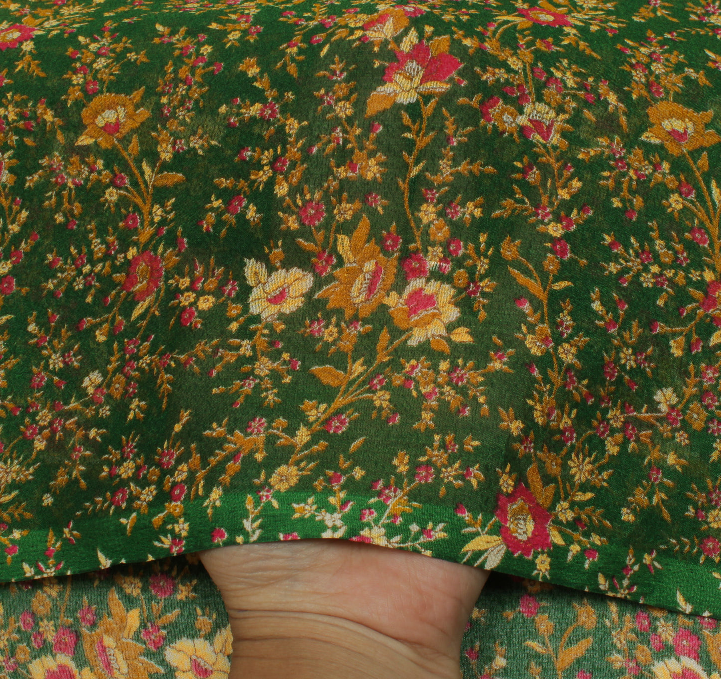 Sushila Vintage Green Saree Blend Georgette Silk Printed Floral Craft Fabric