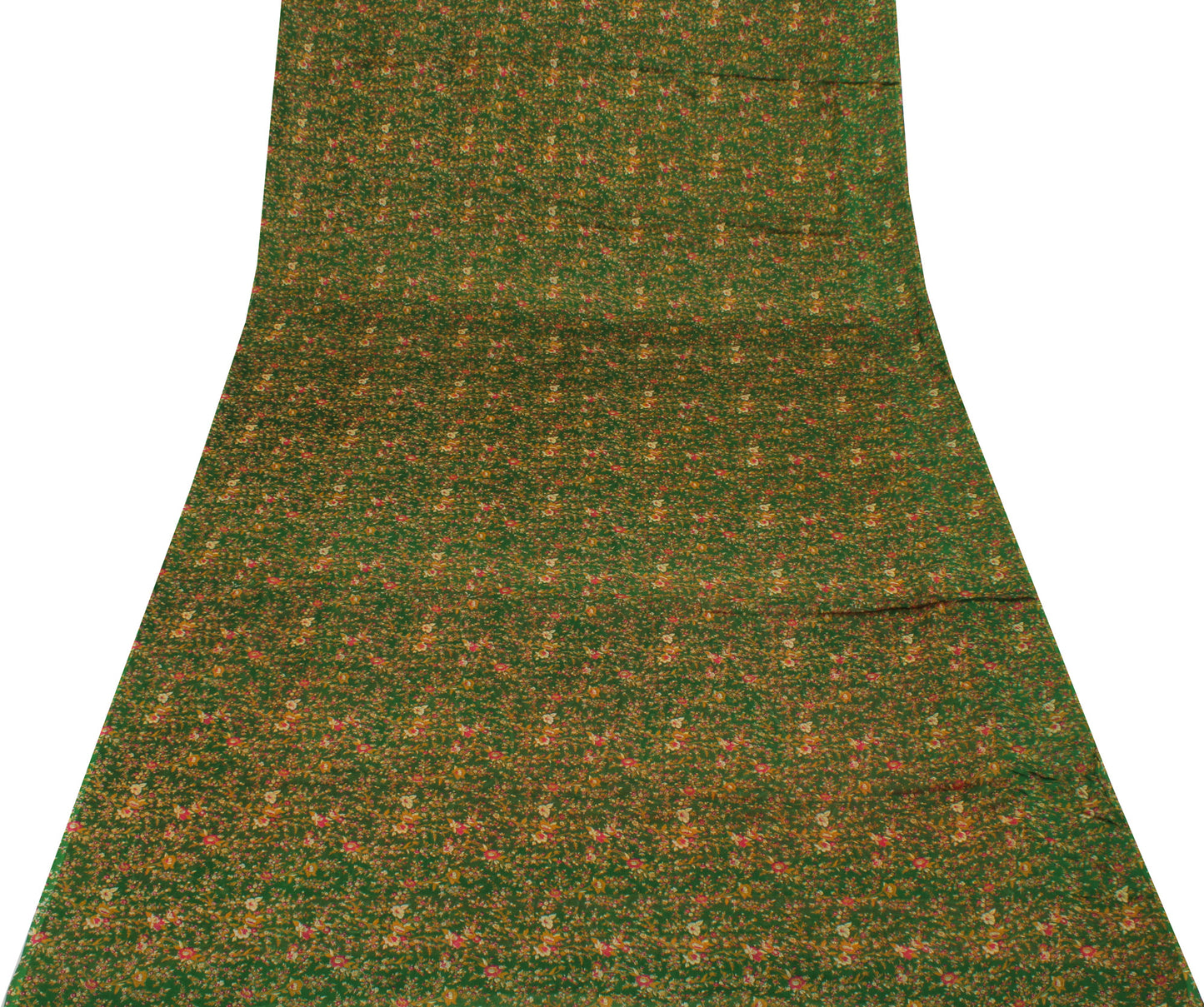 Sushila Vintage Green Saree Blend Georgette Silk Printed Floral Craft Fabric