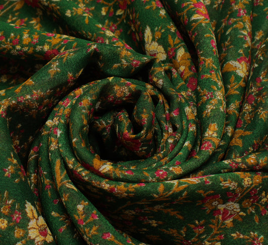 Sushila Vintage Green Saree Blend Georgette Silk Printed Floral Craft Fabric